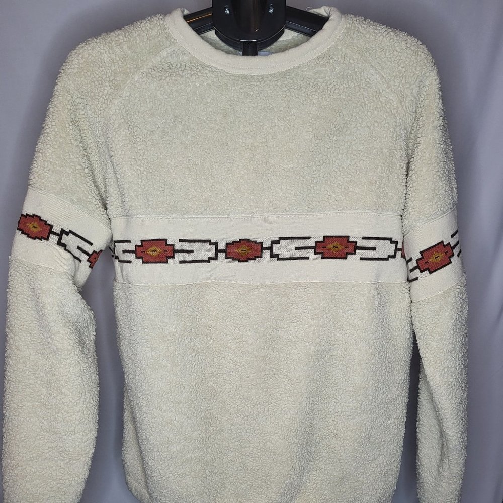 Urban Outfitters Brand Cream Fleece Pullover w/ Aztec Design Mens Medium - 1044